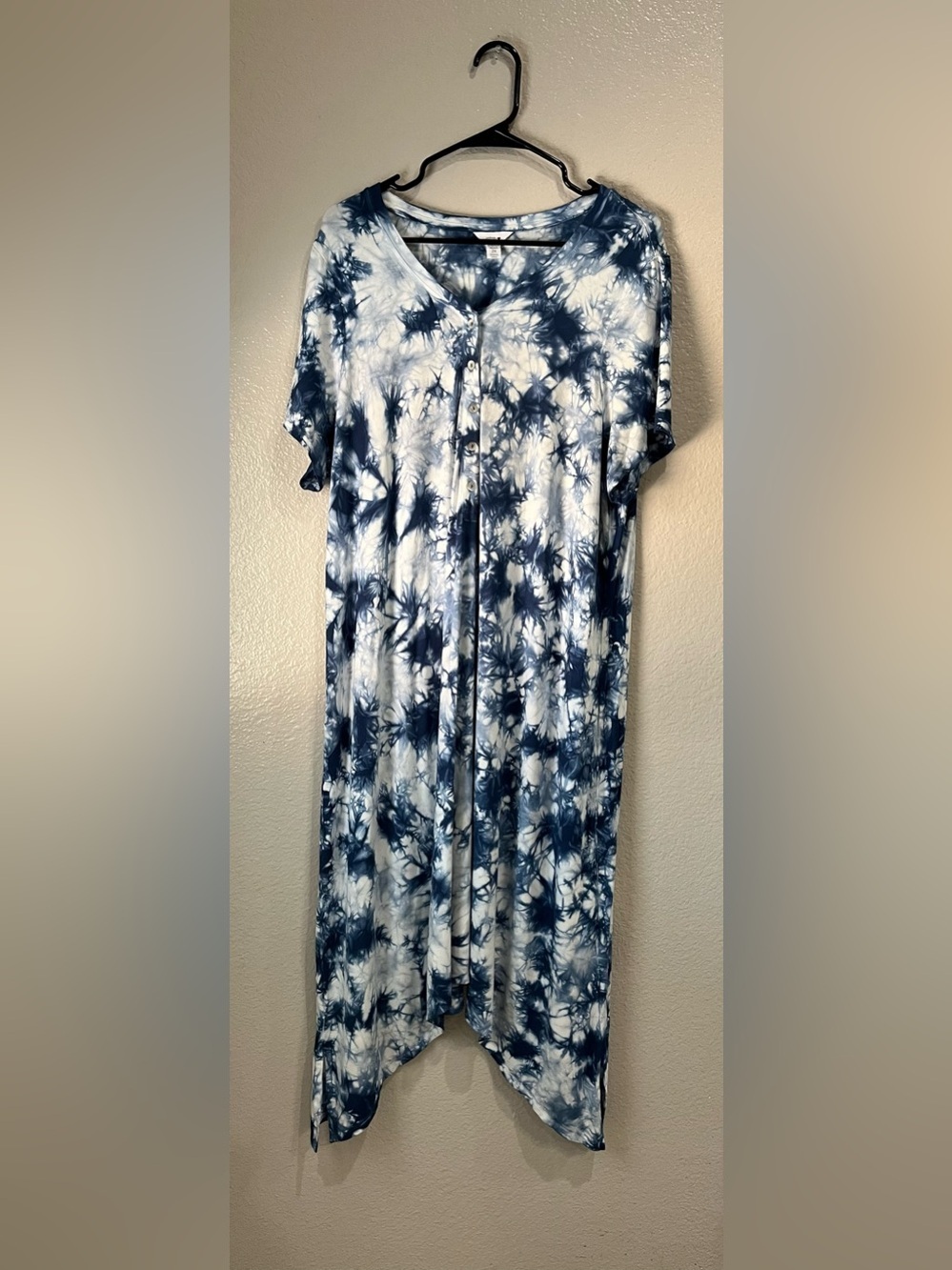 intro. Blue and White Tie-Dye Short Sleeve Maxi Dress Sz 2X boho Casual